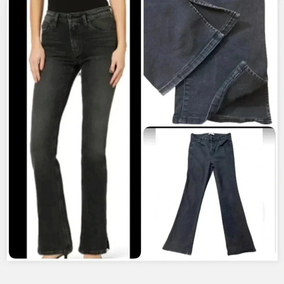 NINEWEST HIGH WAIST BOOT CUT BLACK GRAY JEANS SPLIT ANKLE STRETCH - Picture 2 of 15